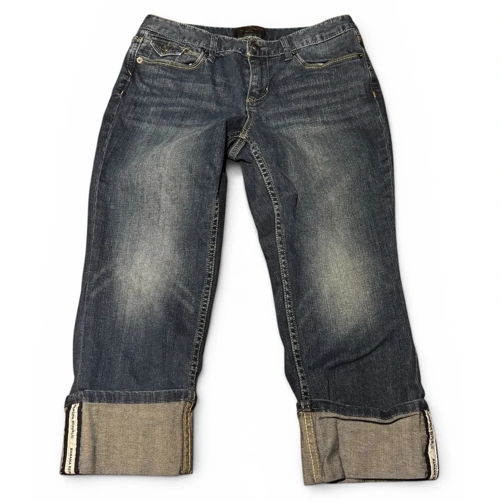 Banana Republic Petite Rolled Cuff Crop Capri Jeans Women's Size 4P Dark Wash